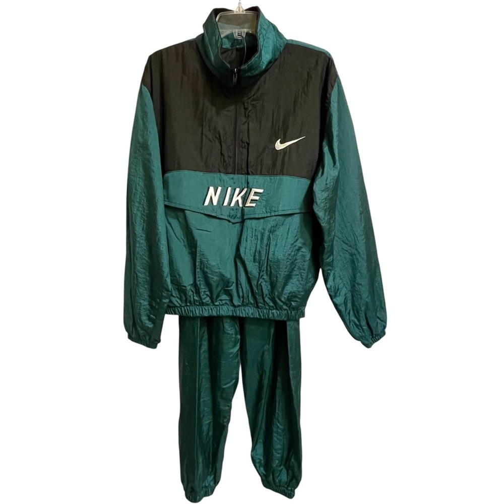Vintage Nike 2 Piece Swoosh Track Suit Green & Black XS or S